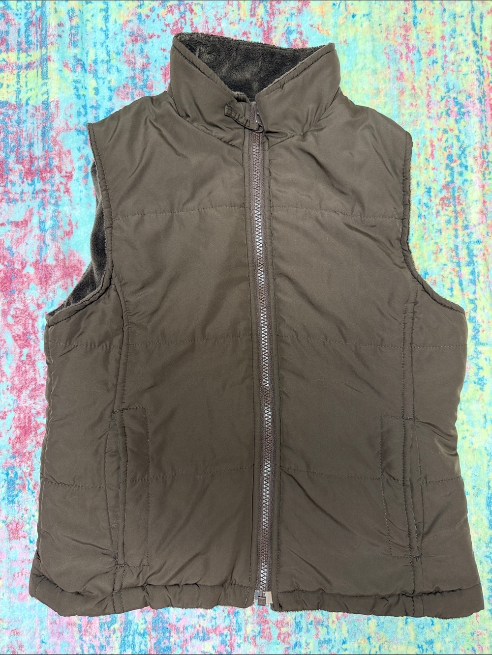 REVERSIBLE!Arizona Jean Company Olive Quilted Fleece-Lined Vest